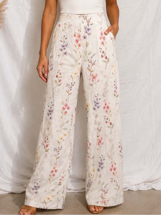 Pearl & sea Pants - Pearl + Sea White Embroidered Eyelit Floral Lined Pants size 4